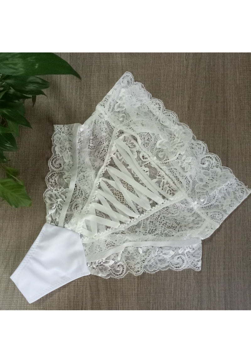 Women's Fashion  High Waist Lace Panties Hollow Out Underwear Thong White