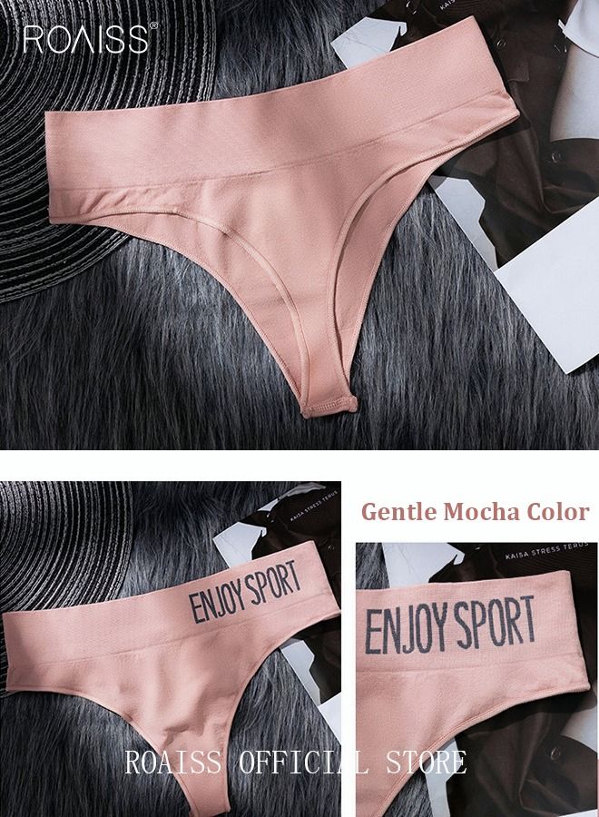 5 Piece Breifs Women Cotton High-Rise Bikini Briefs G-String Thong Stretch Panties Underwear Women's Sports Gym Underwear Letter Wide Waist Traceless Leggings