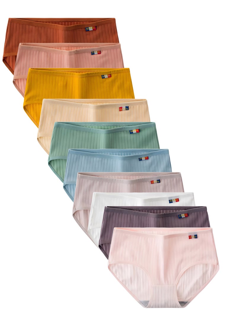 10 Pack Women Mid Waist Hipster Panties Multicolor