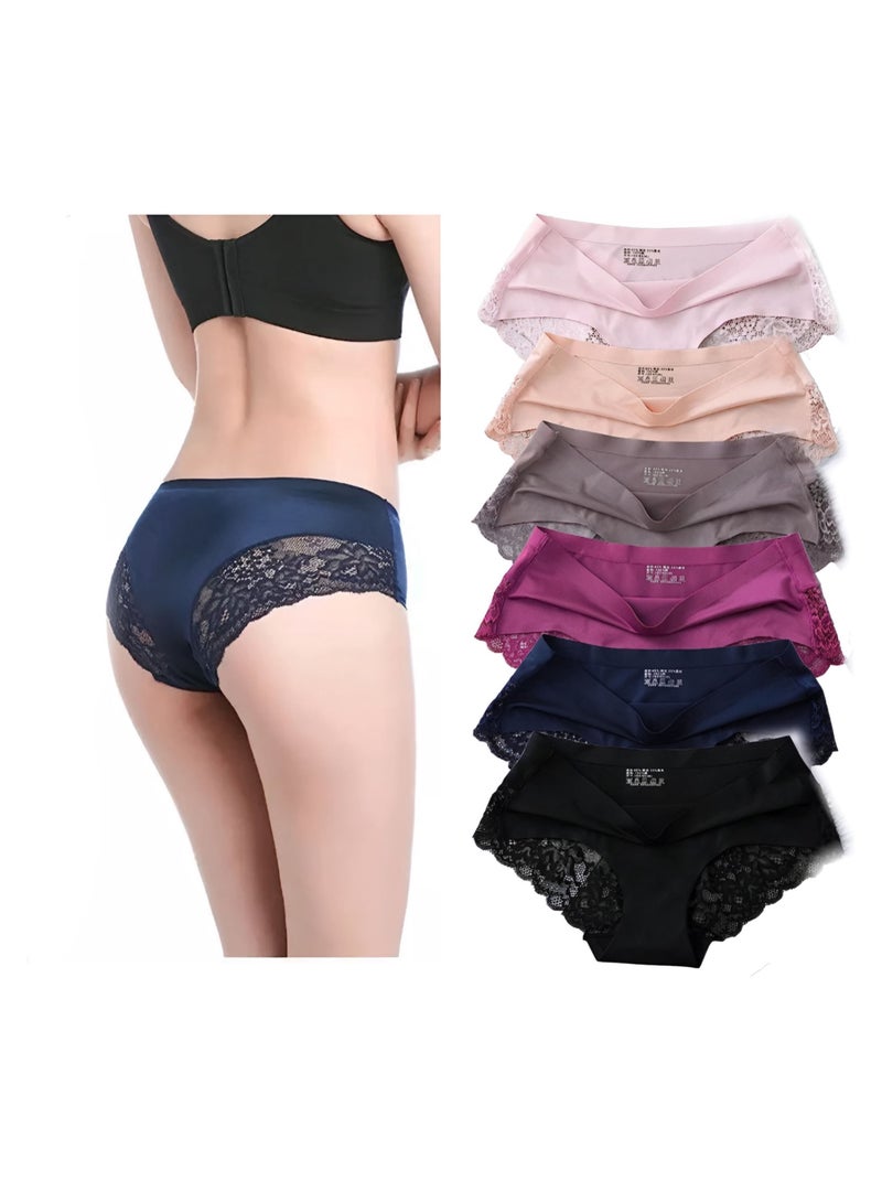 6-Pack Mid Waist Panty Hipster Panties With Lace Multicolor