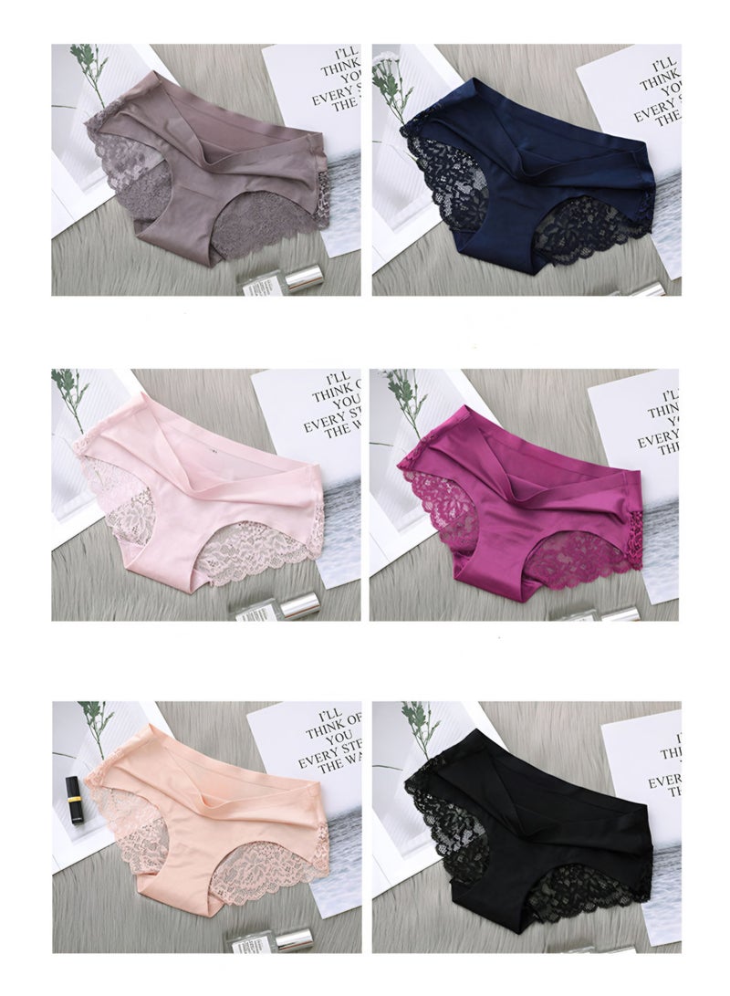 6-Pack Mid Waist Panty Hipster Panties With Lace Multicolor