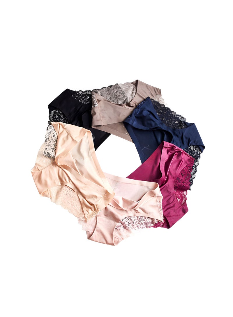 6-Pack Mid Waist Panty Hipster Panties With Lace Multicolor