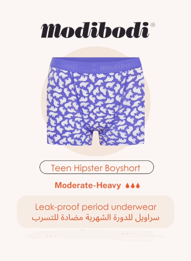 Teen Hipster Boyshort - Moderate-Heavy Absorbency - Period Protection Underwear for Teens