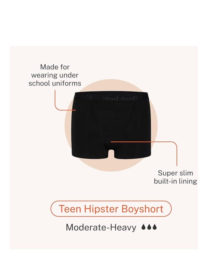 Teen Hipster Boyshort - Moderate-Heavy Absorbency - Period Protection Underwear for Teens