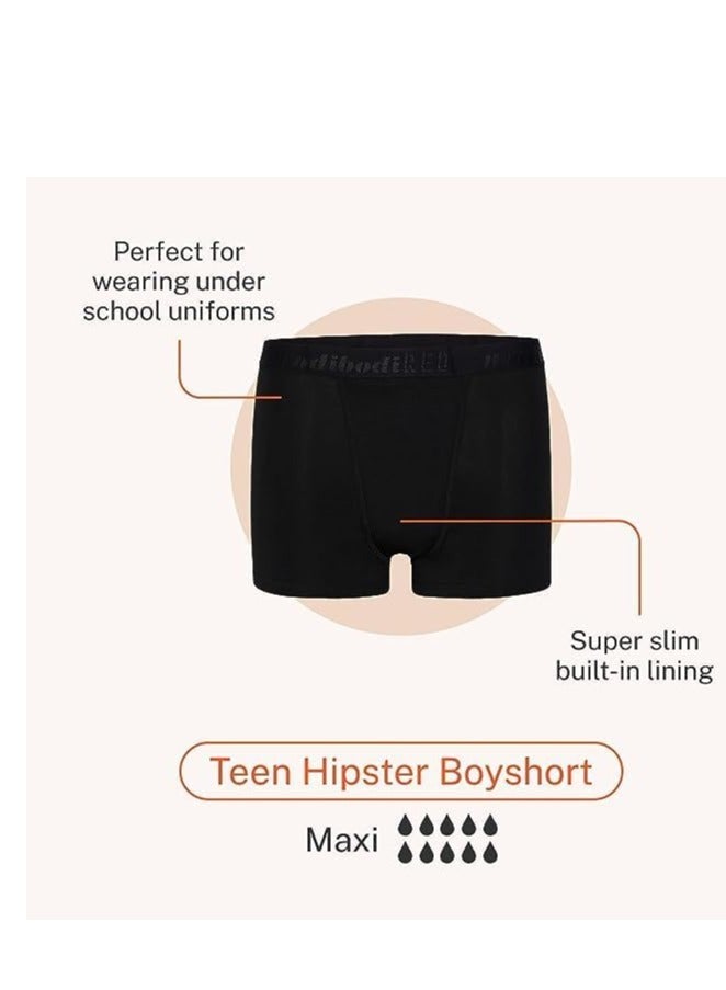 Teen Hipster Boyshort Maxi Absorbency - Period Protection Underwear for Teens