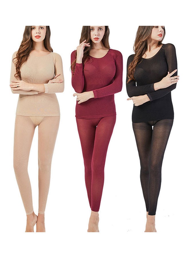 Thermal Long Sleeves Top Pants Set Black