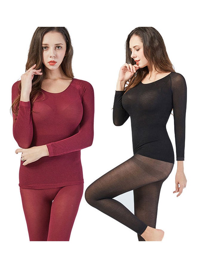 Thermal Long Sleeves Top Pants Set Black