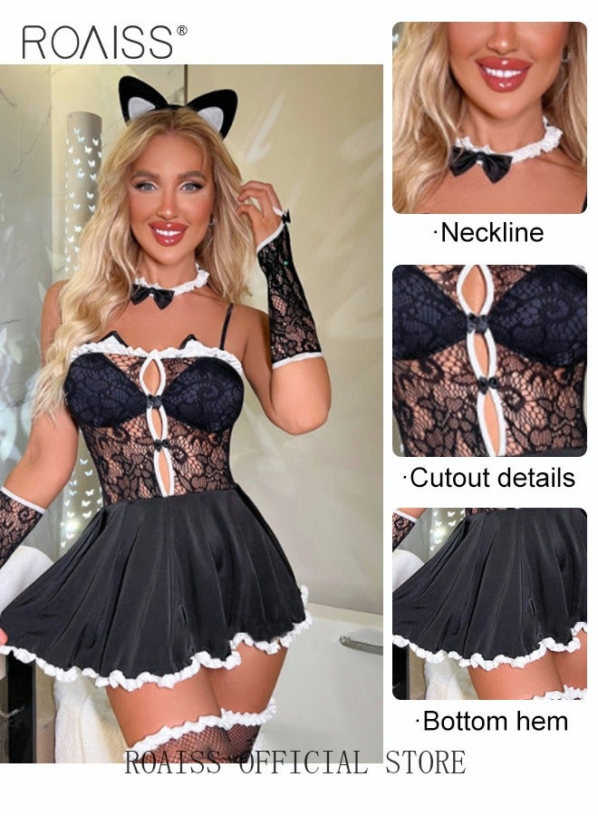 Women's French Lace Outfit Dress Fashion Uniform Underwear Camisole Panties Set for Ladies Wife Girlfriend