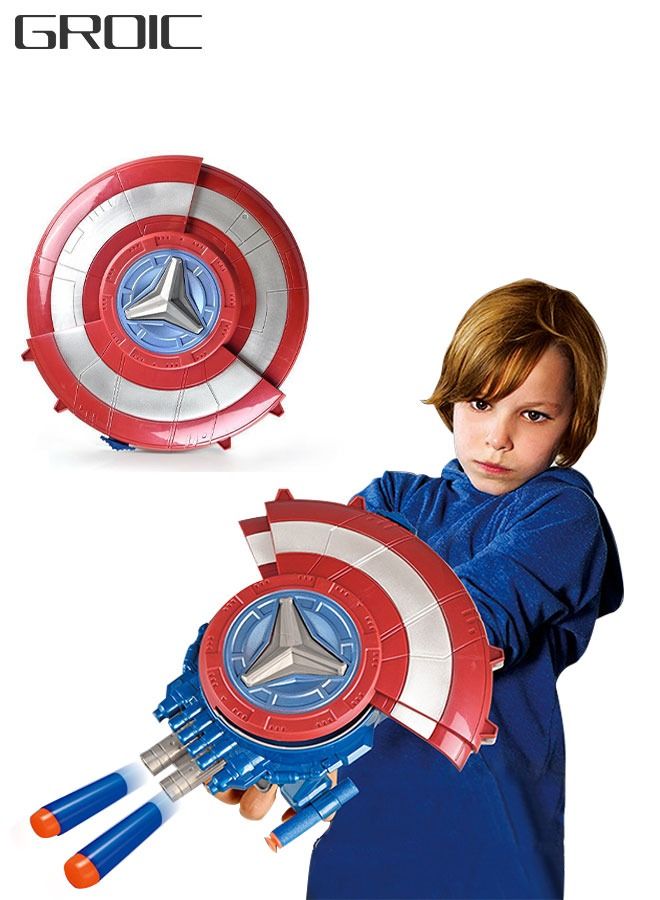 Avengers Mech Strike Captain America Strikeshot Shield Role Play Toy with 10 EVA Darts, Pull Handle to Expand, for Kids Ages 6 and Up