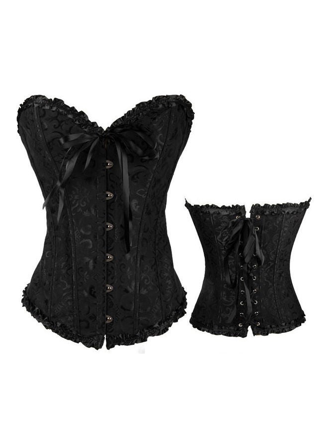 Lace Ribbon Detail Waist Support Corset Black