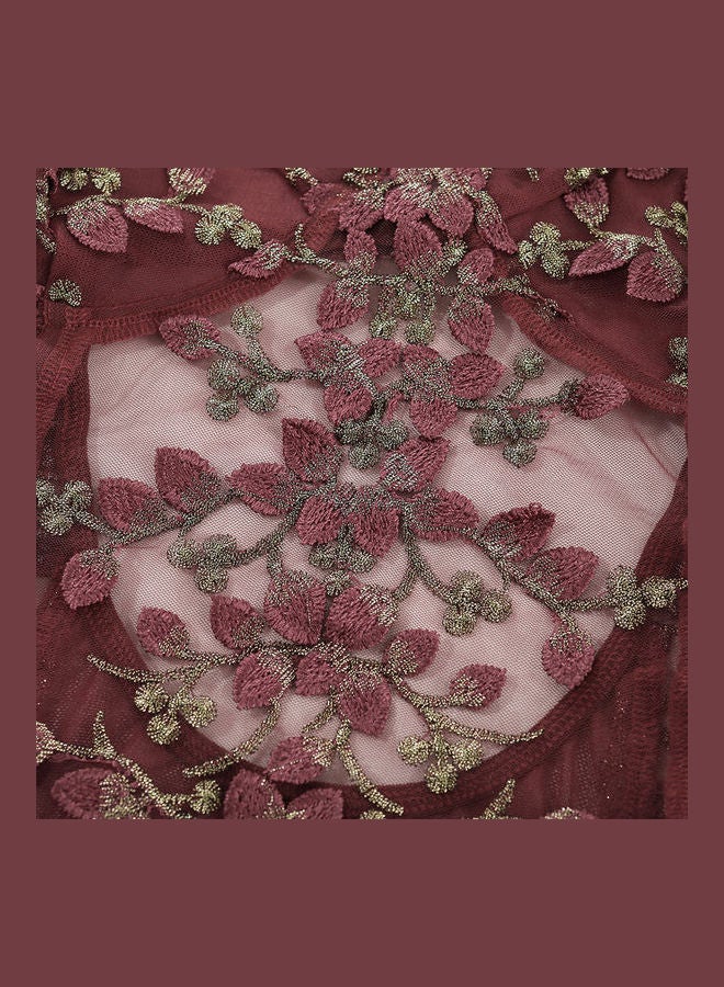 Lace Detail Floral Design Shapewear Wine Red