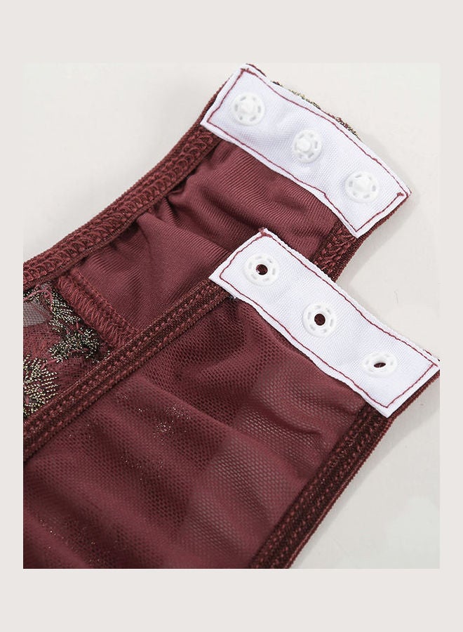 Lace Detail Floral Design Shapewear Wine Red
