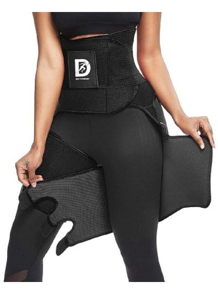 3-in-1 Black Active Wear Set for Women | Tummy Control Waist Trainer, Leg Trainer, and Slimming Body Shaping Set for Perfect Shape