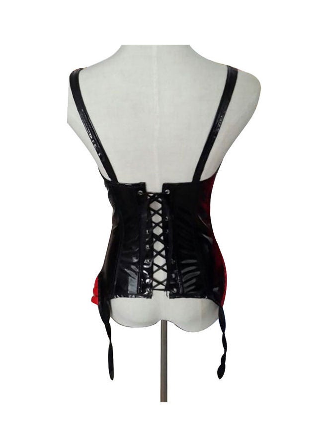 Ruffled Faux Leather Lace Up Zipper Corset Black/Red