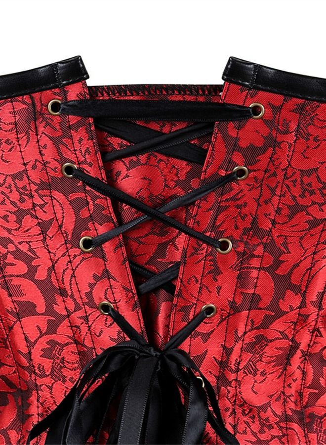 14 Steel Bone Leather With Belt Corset Red