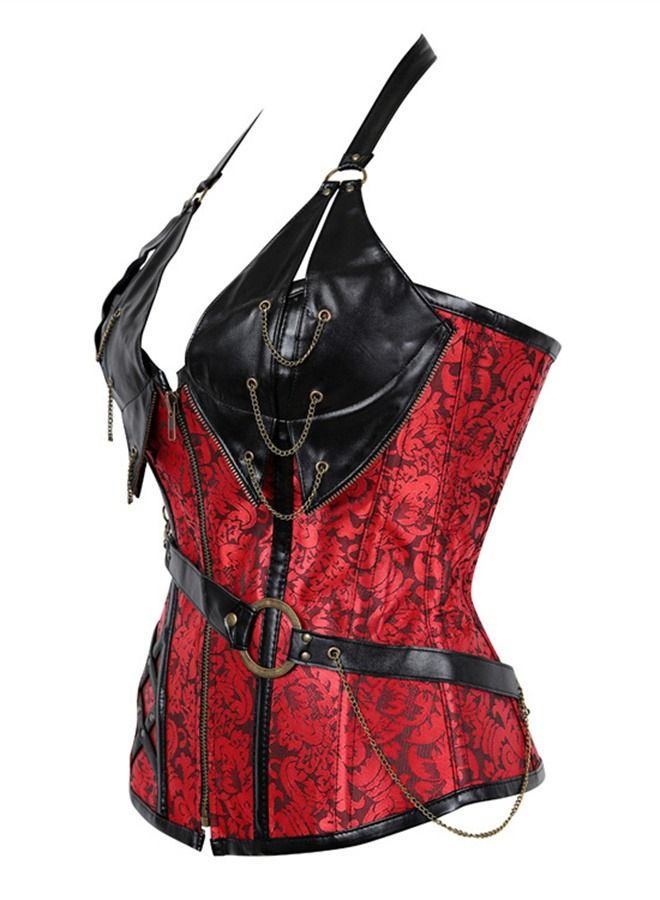 14 Steel Bone Leather With Belt Corset Red