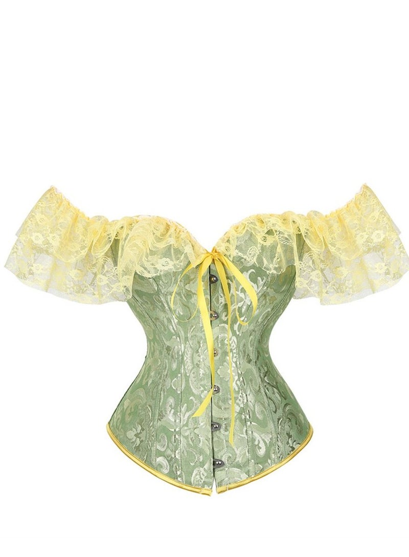 Jacquard Lace Shoulder Strap Court Corset Green