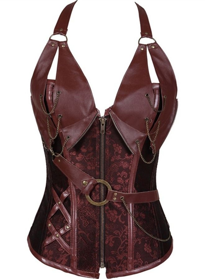 14 Steel Bone Leather With Belt Corset Brown