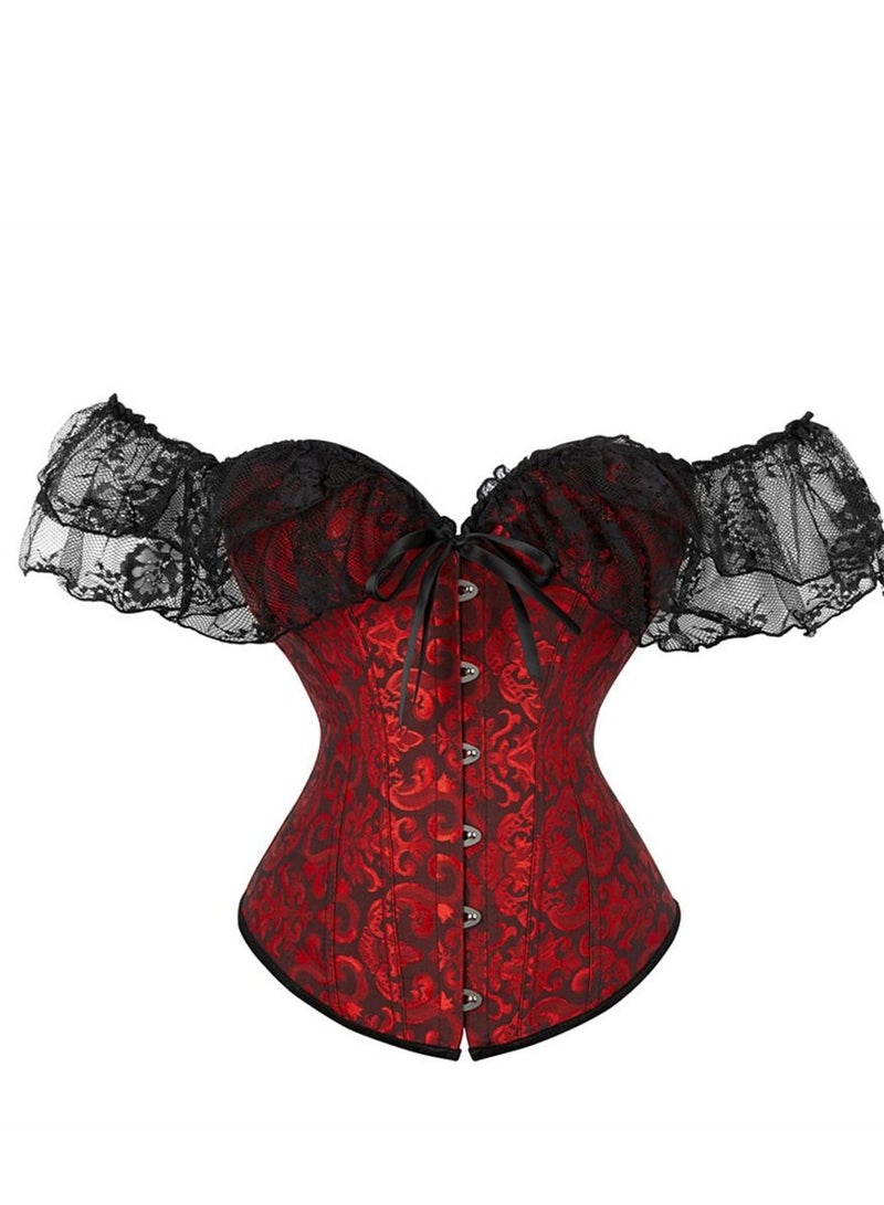 Jacquard Lace Shoulder Strap Court Corset Wine Red