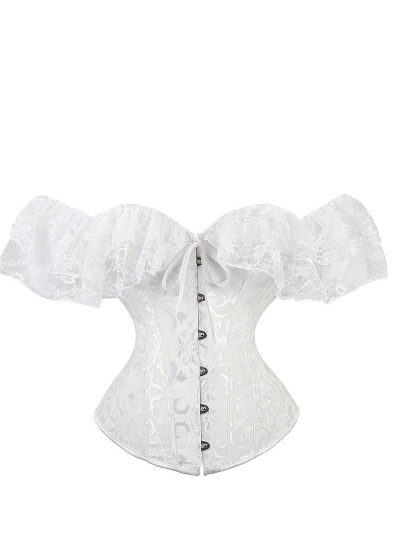 Jacquard Lace Shoulder Strap Court Corset White