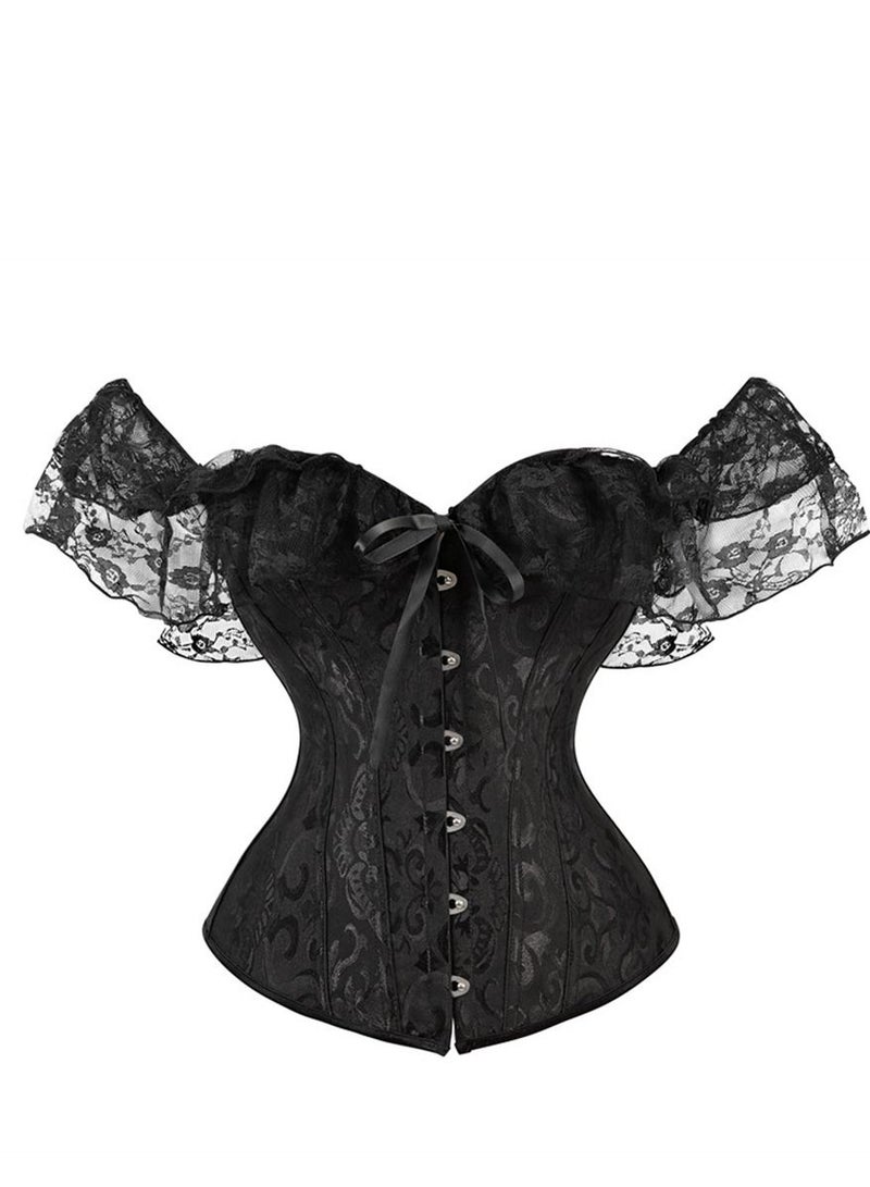 Jacquard Lace Shoulder Strap Court Corset Black