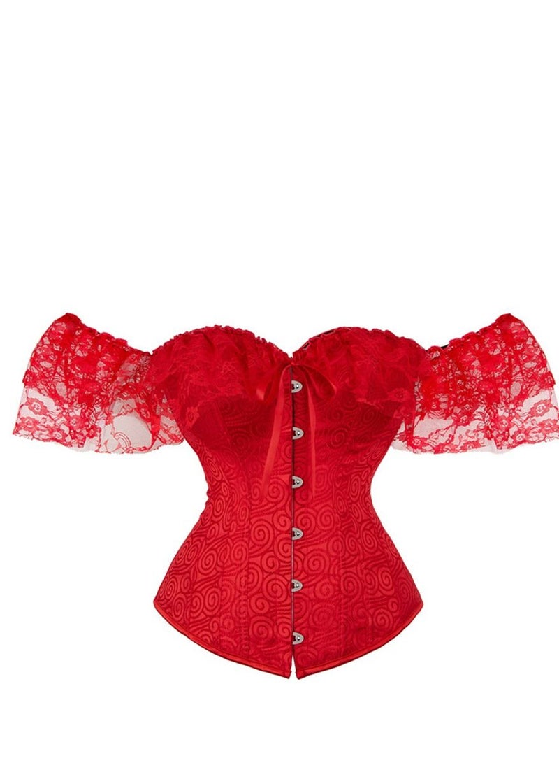 Jacquard Lace Shoulder Strap Court Corset Red