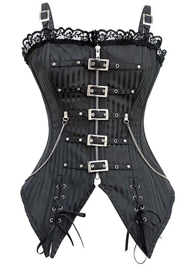 Zip Fastener Fashion Corset Black