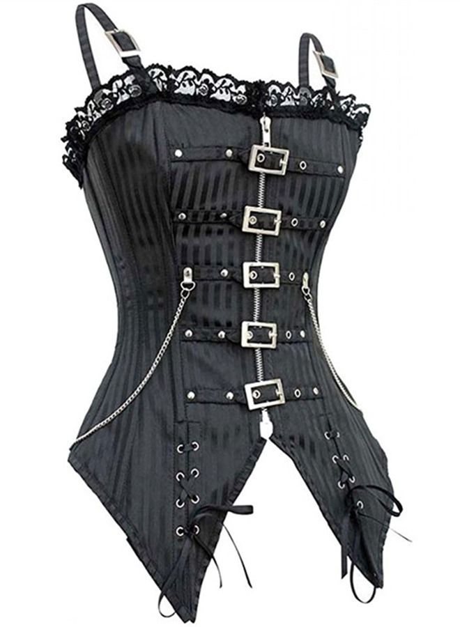 Zip Fastener Fashion Corset Black