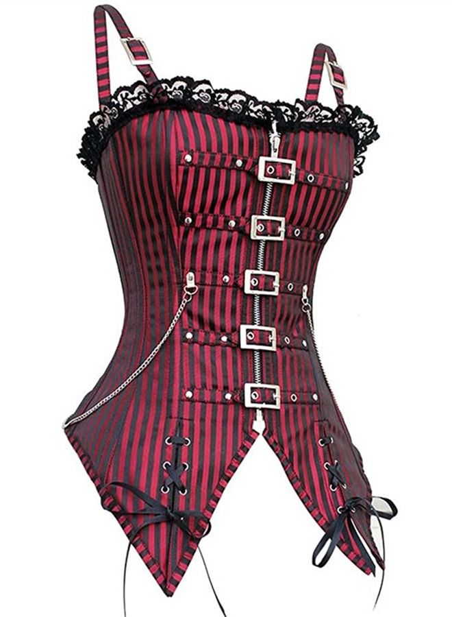 Zip Fastener Fashion Corset Red