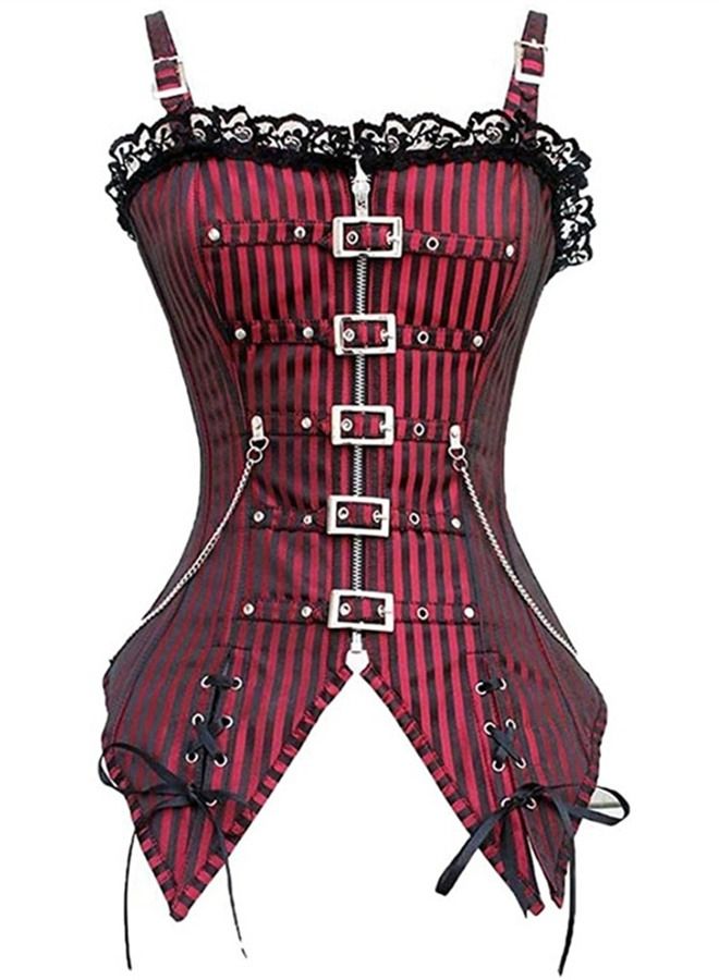 Zip Fastener Fashion Corset Red