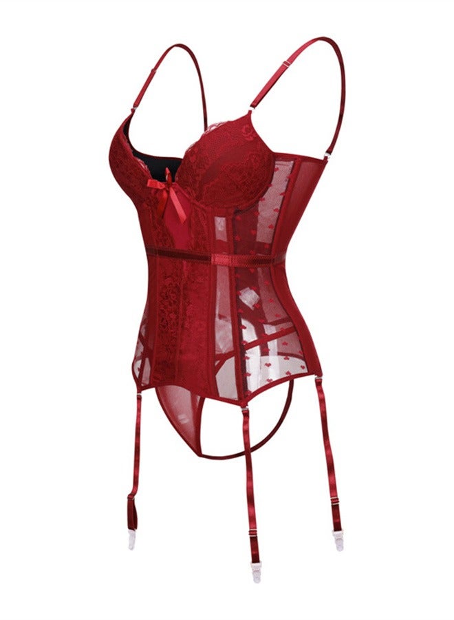 Fashion Waistband V-Neck Corset Red