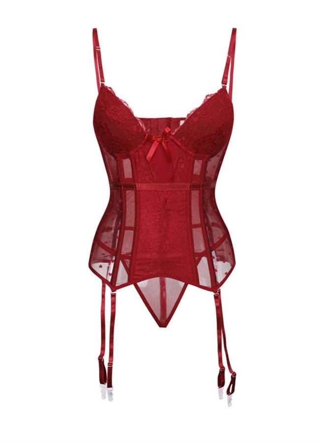 Fashion Waistband V-Neck Corset Red