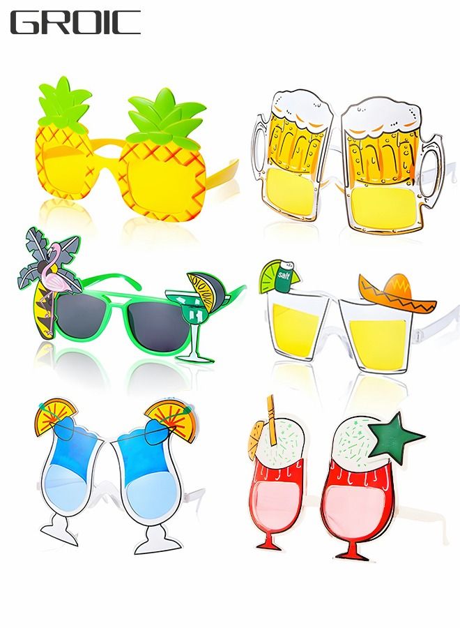 Luau Party Sunglasses - 6 Pairs Funny Hawaiian Glasses, Tropical Fancy Dress Props, Beach Themed Party Supplies Decoration,Party Dress Accessories