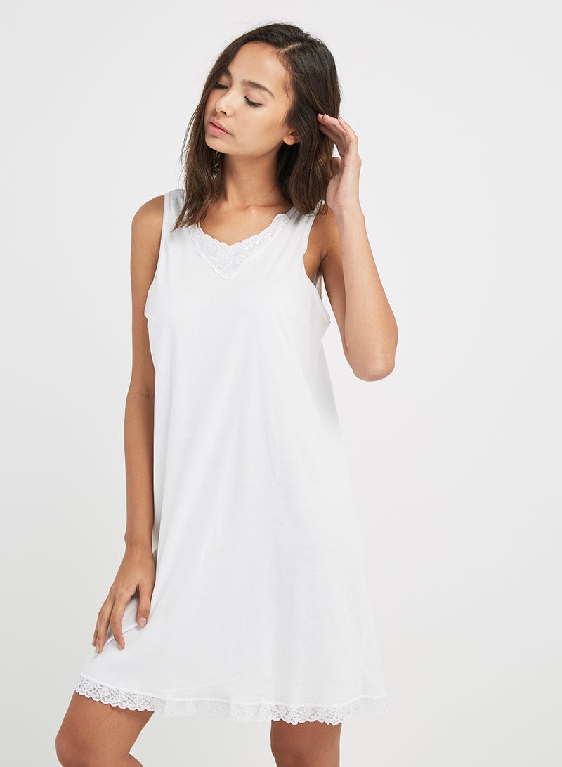 Lace Detailed Nightwear Slip White