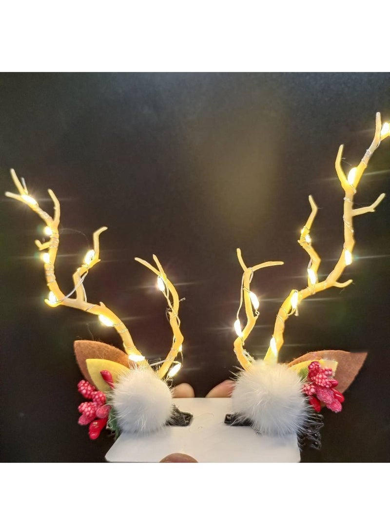 LED Hair Clips Reindeer Hair Clip Ornaments, Reindeer Antler Headband Hair Clip Headdress Festive Hair Accessories for Women and Girls (C)