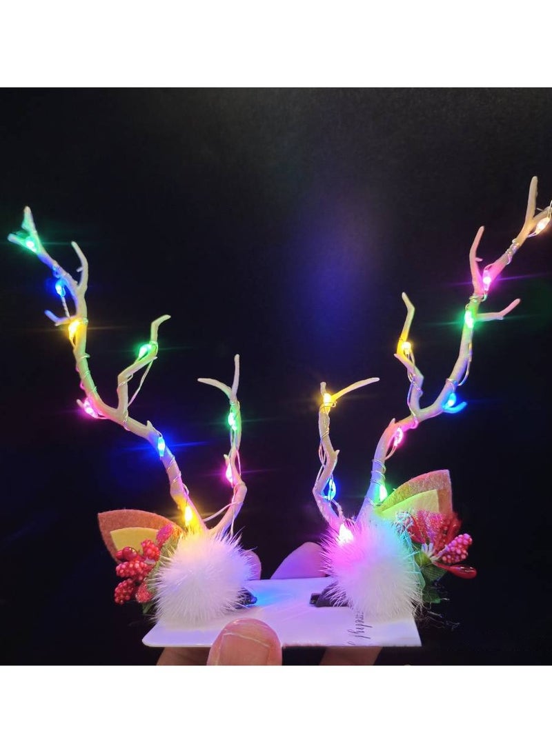 LED Hair Clips Reindeer Hair Clip Ornaments, Reindeer Antler Headband Hair Clip Headdress Festive Hair Accessories for Women and Girls (C)