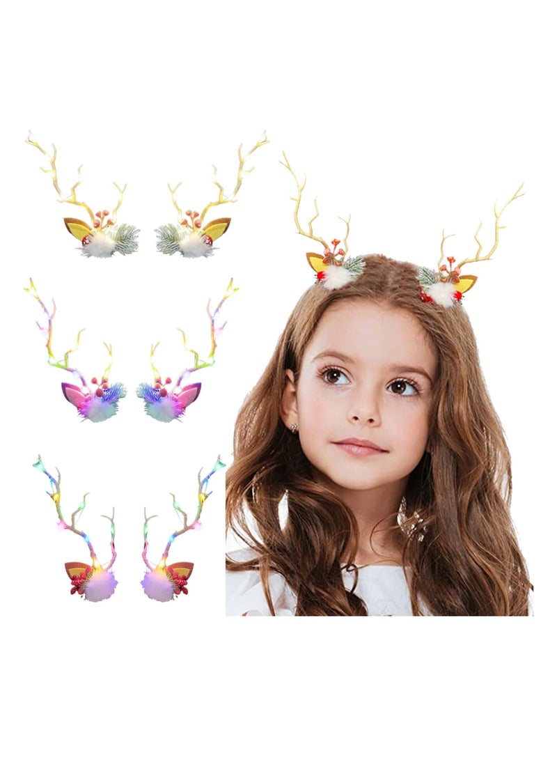 LED Hair Clips Reindeer Hair Clip Ornaments, Reindeer Antler Headband Hair Clip Headdress Festive Hair Accessories for Women and Girls (C)