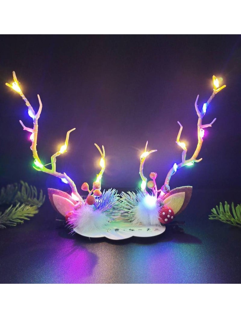 LED Hair Clips Reindeer Hair Clip Ornaments, Reindeer Antler Headband Hair Clip Headdress Festive Hair Accessories for Women and Girls (C)