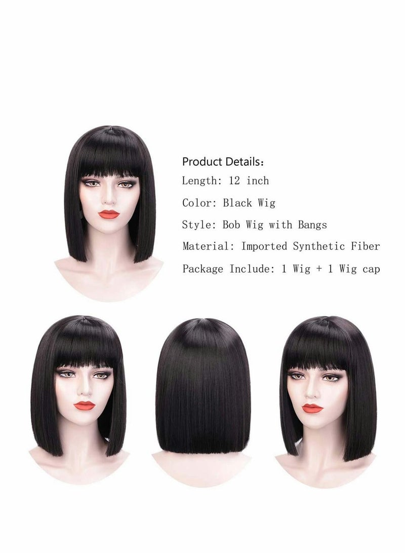 Short Bob Hair Wigs,Black Wigs with Bangs 12