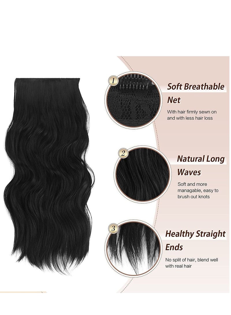 Clip in Long Soft Glam Waves Thick Hairpieces Black Hair Extensions Synthetic Fiber Double Weft, Extension for Women Natural Full Head 4PCS