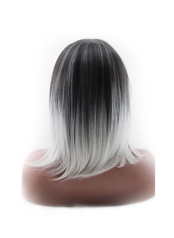 Dark Roots Highlights Bob Wigs, Short Straight Ombre Synthetic Hair Wigs for Women