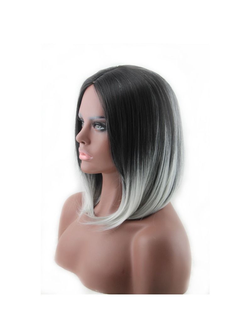 Dark Roots Highlights Bob Wigs, Short Straight Ombre Synthetic Hair Wigs for Women