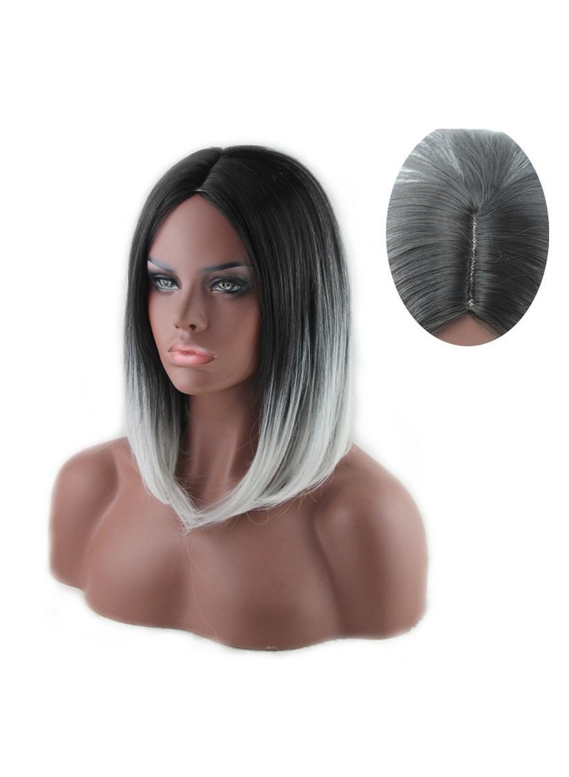 Dark Roots Highlights Bob Wigs, Short Straight Ombre Synthetic Hair Wigs for Women