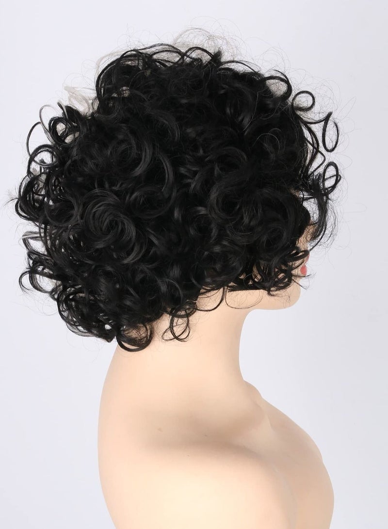 Curly Wig, Black White Bicolor, Short Wavy Hair, Cos Witch Cruella de Vil Wig Suitable for Carnival Parties and Cosplay Party Costume Accessories