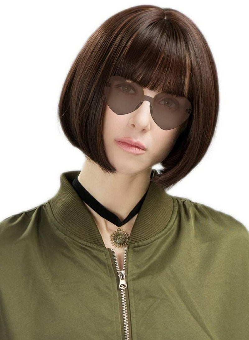 Featured Wigs with Party Sunglasses, Makeup Kit, Color Bob Wig, Cosplay and Wigs, Decorations Favors (Brown)