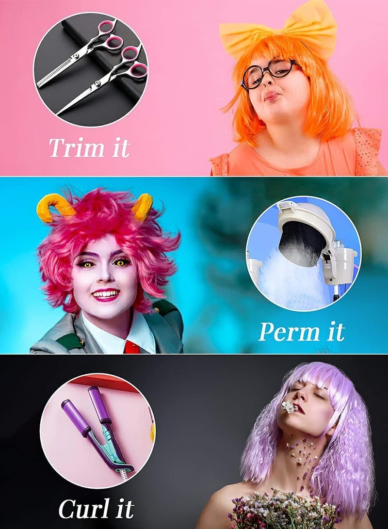 Featured Wigs with Party Sunglasses, Makeup Kit, Color Bob Wig, Cosplay and Wigs, Decorations Favors (Brown)