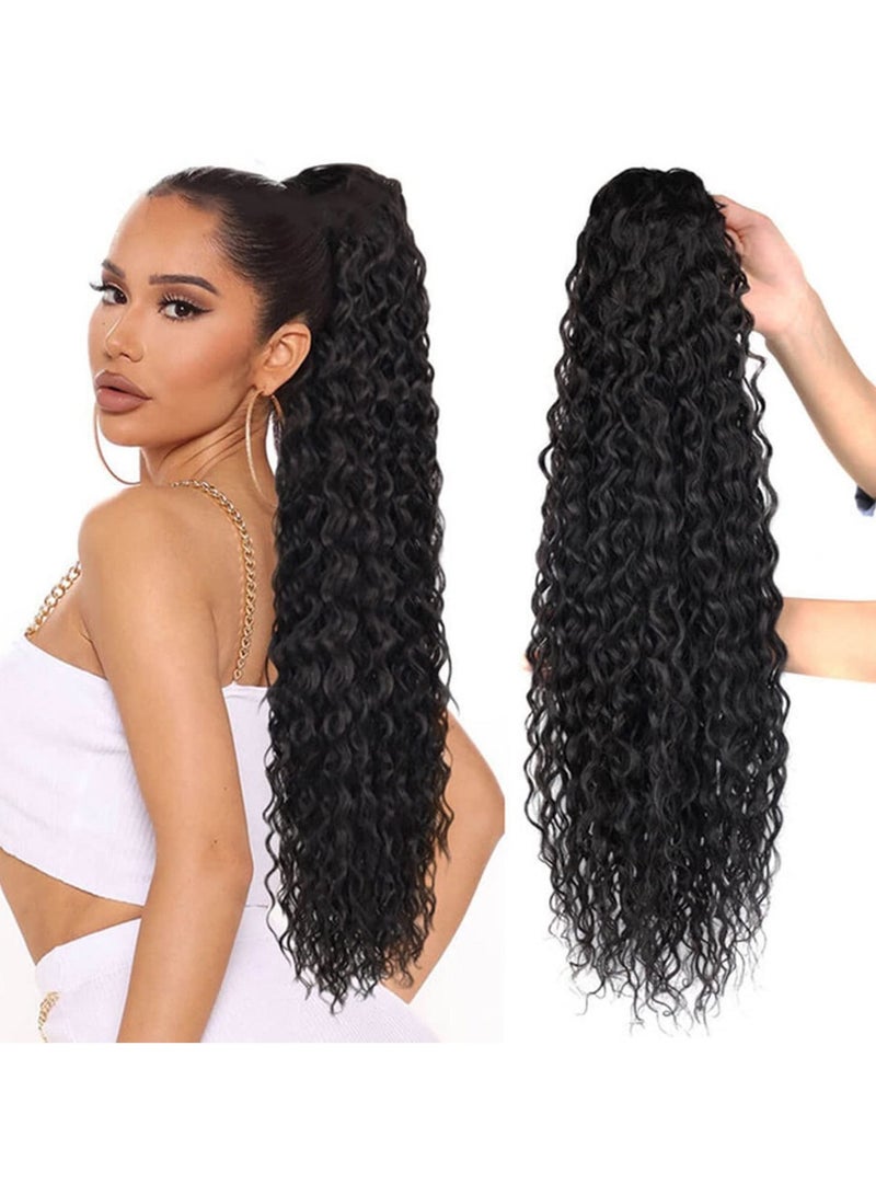 Long Curly Wavy Ponytail, Extension Synthetic Kinky Clip in Drawstring Extensions for Women Natural Hair Hairpieces