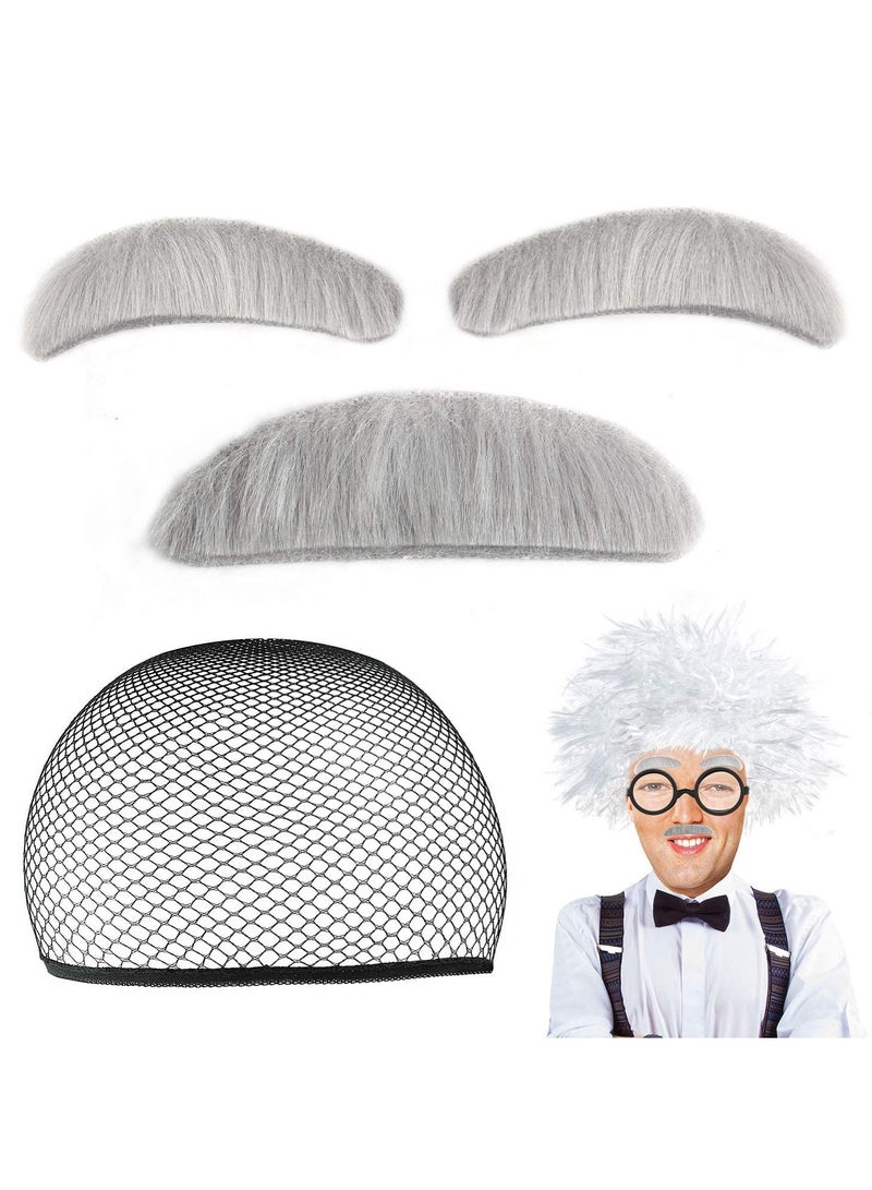 SYOSI Old Man Mad Scientist Wig Set, Cosplay Costume Eyebrows Mustache Glasses Dress Up Set