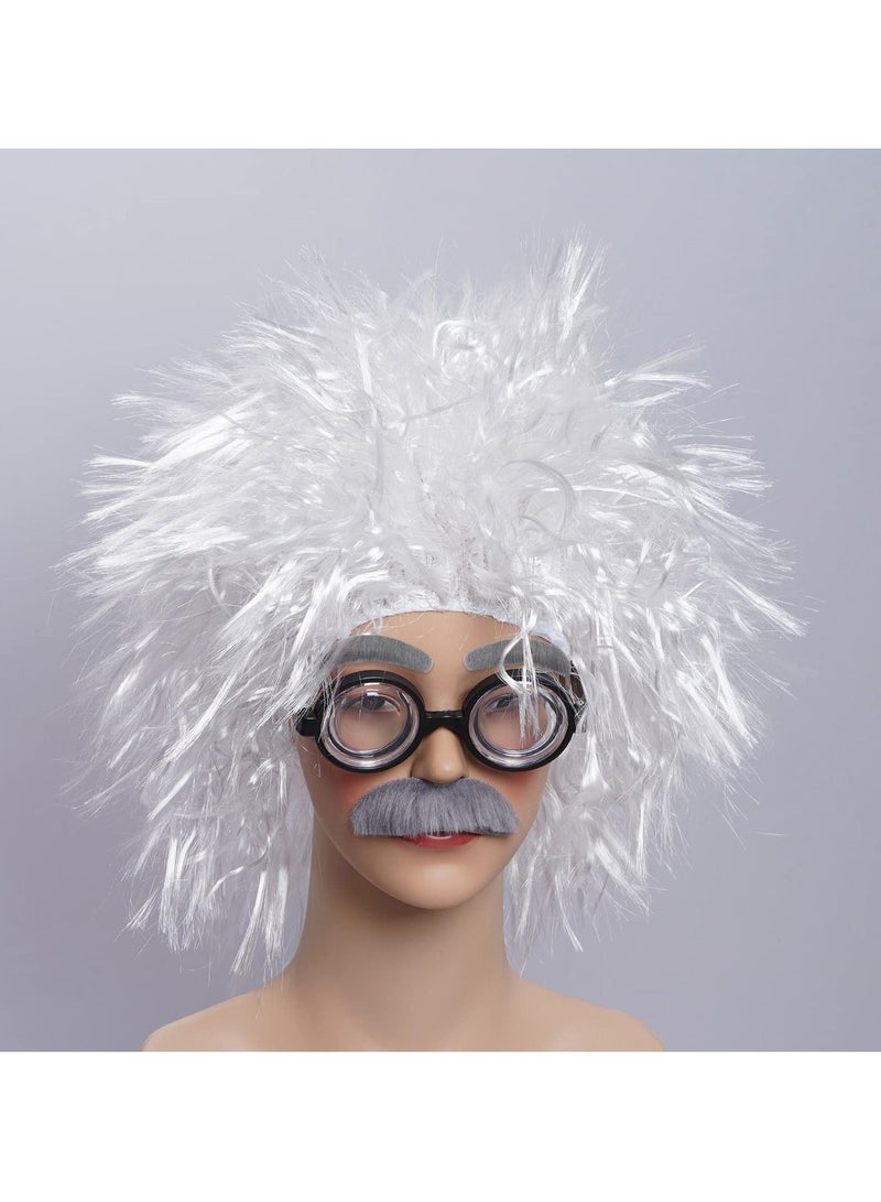 SYOSI Old Man Mad Scientist Wig Set, Cosplay Costume Eyebrows Mustache Glasses Dress Up Set