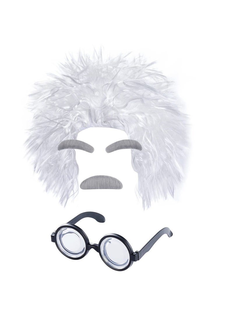 SYOSI Old Man Mad Scientist Wig Set, Cosplay Costume Eyebrows Mustache Glasses Dress Up Set